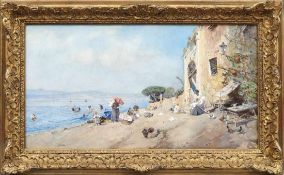 Pratella, Attilio Belebter Strand an einer italienischen Küste (1856 Lugo-1932 Neapel) Aquarell.