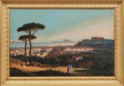 Blick auf Neapel 19. Jh. Öl/Lwd. Verso betitelt "Vue de Naples" und monogrammiert "DG". 50 x 76 cm.