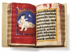 Handschrift mit erotischen Darstellungen Indien Aquarell und Goldmalerei. Ca. 84 Blatt Text und 40