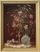 Nägele, Reinhold Stillleben mit Blumenvase und Obstschale auf einem Tisch (Murrhardt 1884-1972