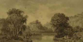 Schlegel, Friedrich August Flusslandschaft mit Burgruine (Heidersdorf 1828-1895 Dresden)