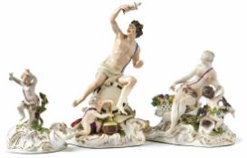 Seltene dreiteilige Bacchantengruppe Meissen, 18. Jh. Nach einem Modell von Johann Joachim Kaendler.