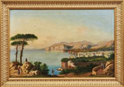 Blick auf Sorrent 19. Jh. Öl/Lwd. Verso bez. "Vue de Sorrento" und monogrammiert. 50,5 x 76 cm.