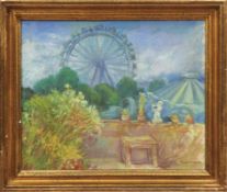 Germela, Raimund Terrasse mit Blick auf den Prater in Wien (Vrsac/Vojvodina 1868-1945 Wien) Öl/