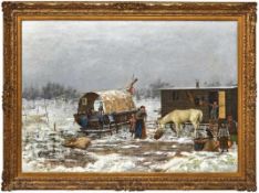 Issupoff, Alessio Karge Winterlandschaft mit Bauern (Kirow 1889-1957 Rom) Ärmliche Bauern mit