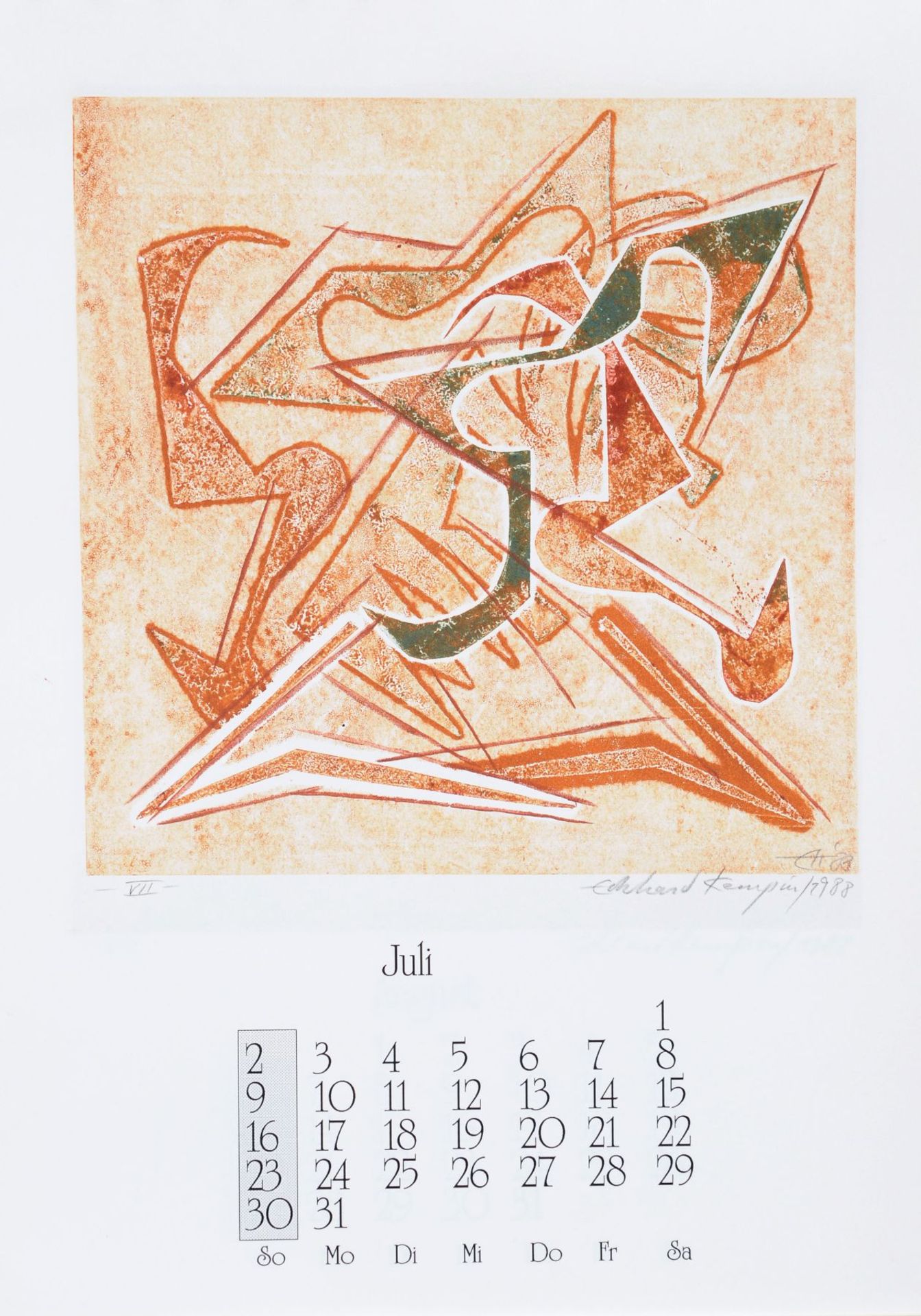 Eckhard Kempin "Grafik". 1989. Künstlerkalender mit 12 Farbmonotypien und Kalendarium sowie einem - Bild 8 aus 13