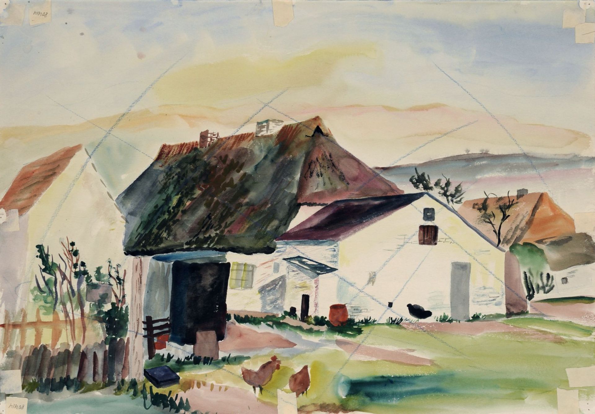 Elisabeth Ahnert, Boddenlandschaft mit Bootsmasten. 1929. Aquarell auf kräftigem Papier. U.li. - Bild 2 aus 2