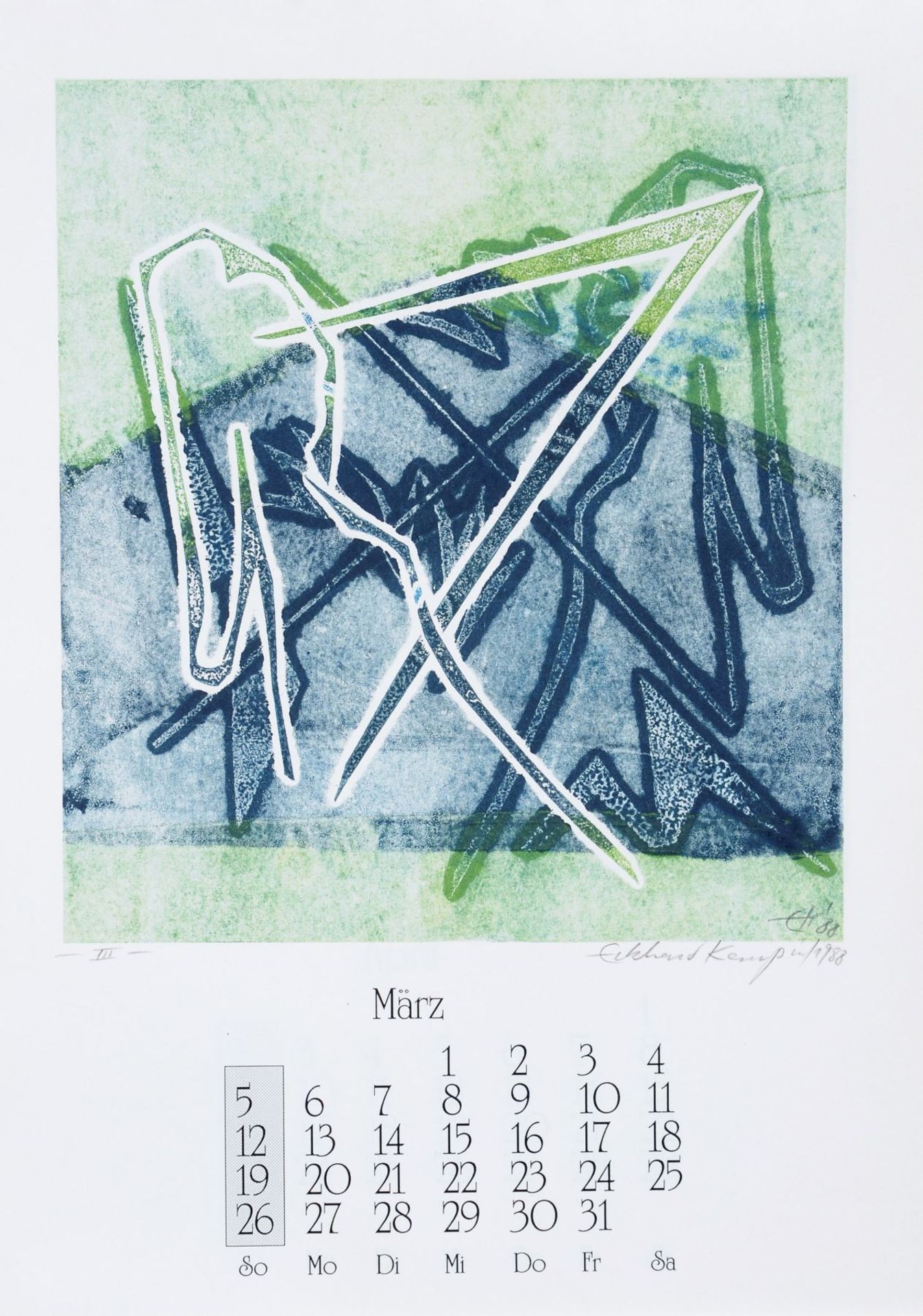 Eckhard Kempin "Grafik". 1989. Künstlerkalender mit 12 Farbmonotypien und Kalendarium sowie einem - Bild 4 aus 13