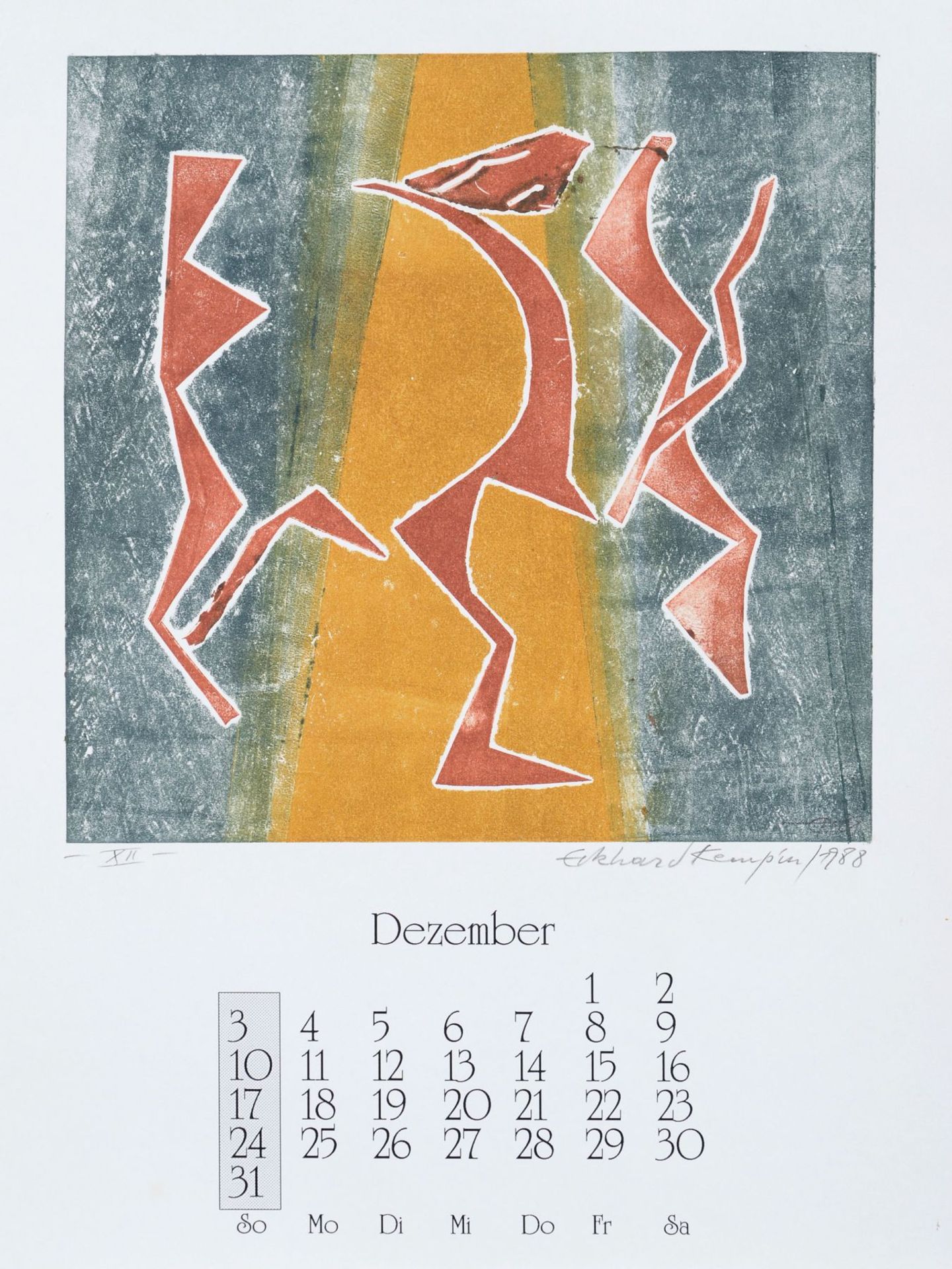 Eckhard Kempin "Grafik". 1989. Künstlerkalender mit 12 Farbmonotypien und Kalendarium sowie einem - Bild 13 aus 13