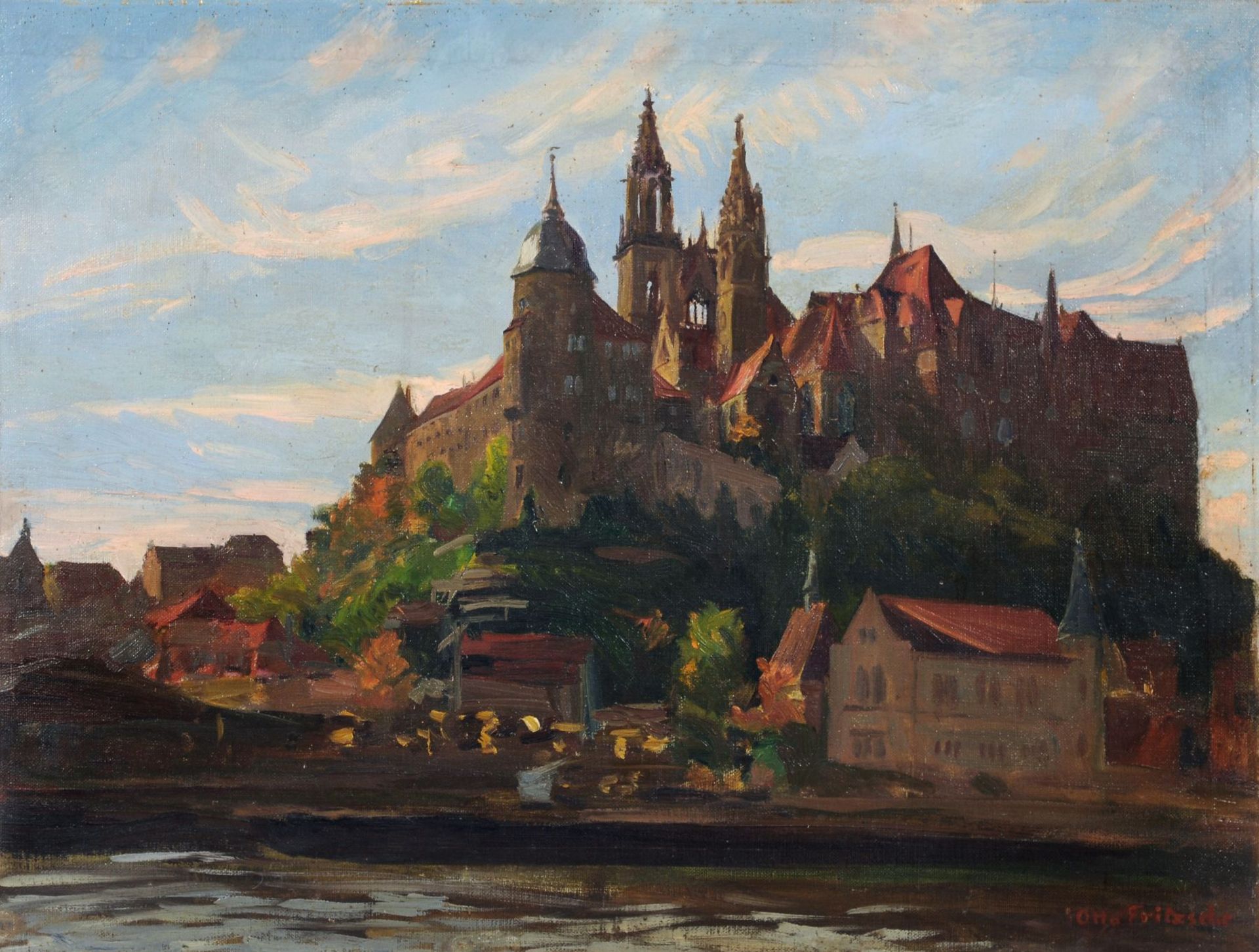 Julius Otto Fritzsche, Blick auf Meißen. 1. H. 20. Jh. Öl auf Leinwand, auf Pappe maroufliert.