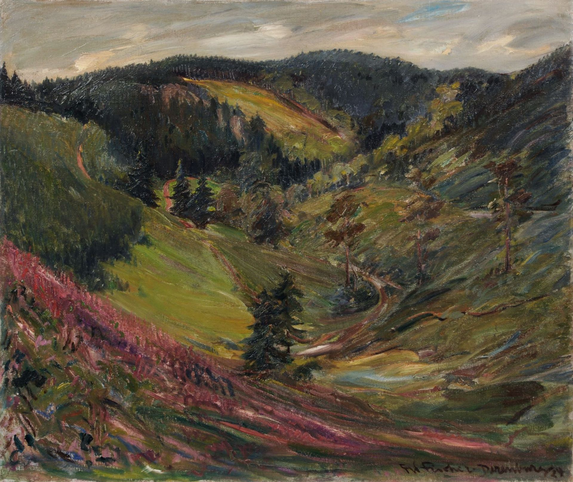 Friedrich Wilhelm Fischer-Derenburg, Landschaft im Harz. 1924. Öl auf Leinwand. Signiert u.re. "FW