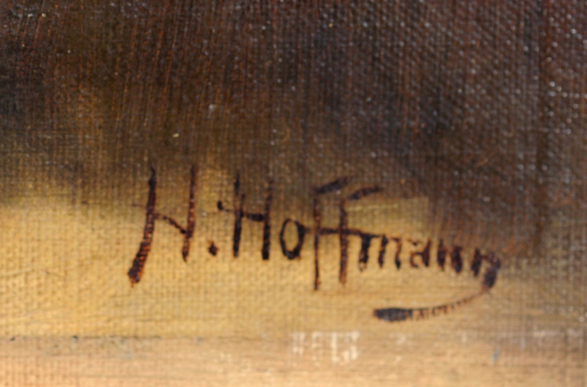Heinrich Hoffmann "Herbstabend an der Fulda (bei Kassel)". Frühes 20. Jh. Öl auf Leinwand, auf - Bild 4 aus 5