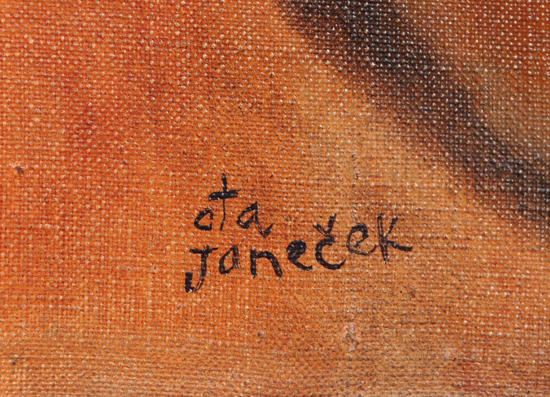 Ota Janecek "Mlada ena" (Junge Frau). 1985. Öl auf Leinwand. Signiert "Ota Janeçek" u.re. Verso - Bild 2 aus 4