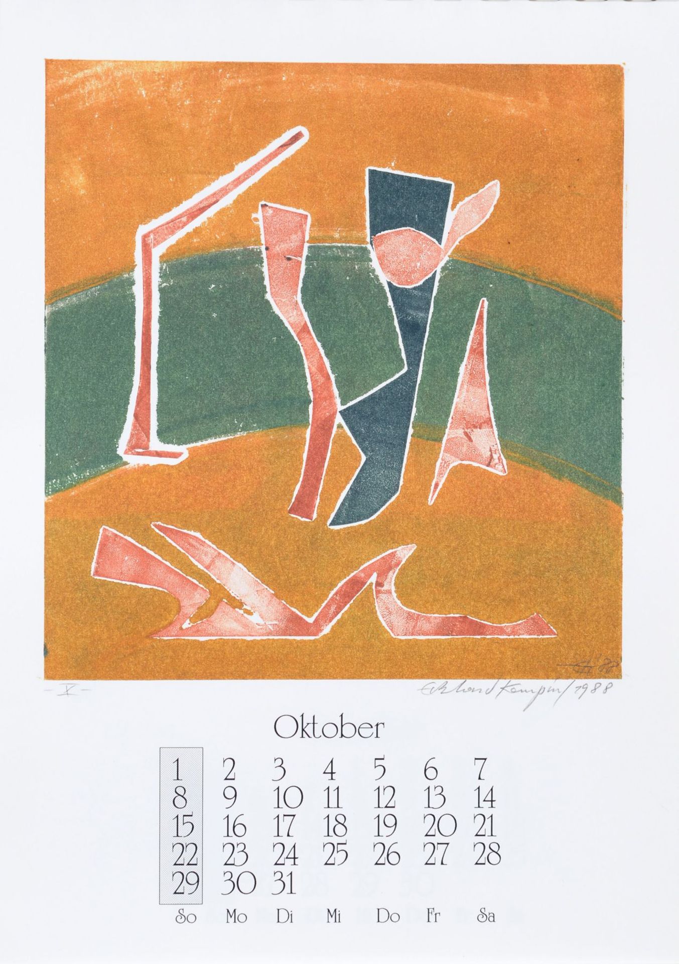 Eckhard Kempin "Grafik". 1989. Künstlerkalender mit 12 Farbmonotypien und Kalendarium sowie einem - Bild 11 aus 13