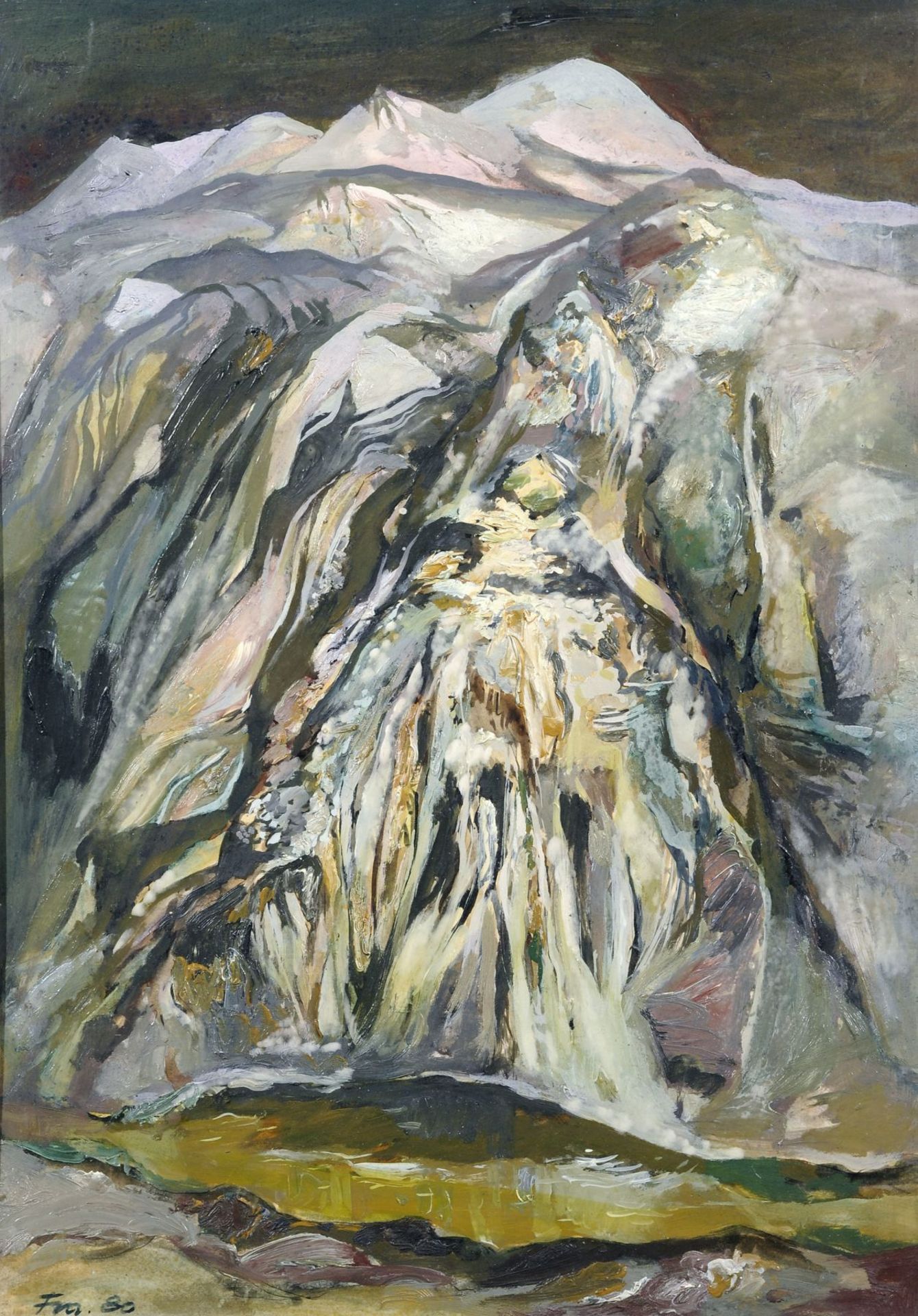 Bernhard Franke "Totes Gebirge". 1980. Öl auf Sperrholz. Signiert "Fra." und datiert u.li. Verso mit