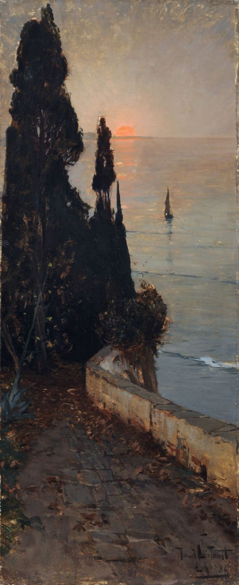 Manuel Wielandt, Italienische Uferpromenade. 1891. Öl auf Leinwand. Signiert "Manuel Wielandt",