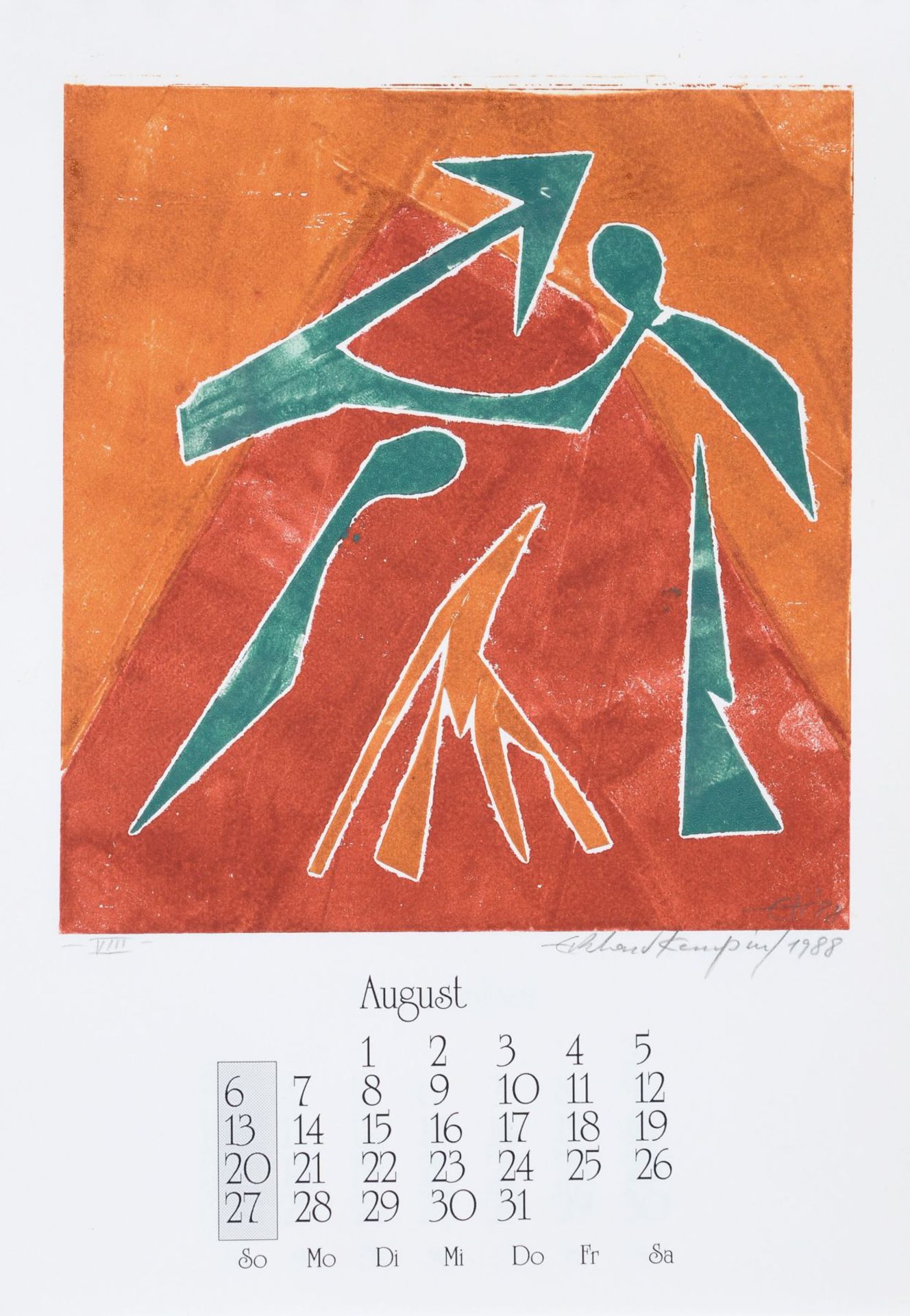 Eckhard Kempin "Grafik". 1989. Künstlerkalender mit 12 Farbmonotypien und Kalendarium sowie einem - Bild 9 aus 13