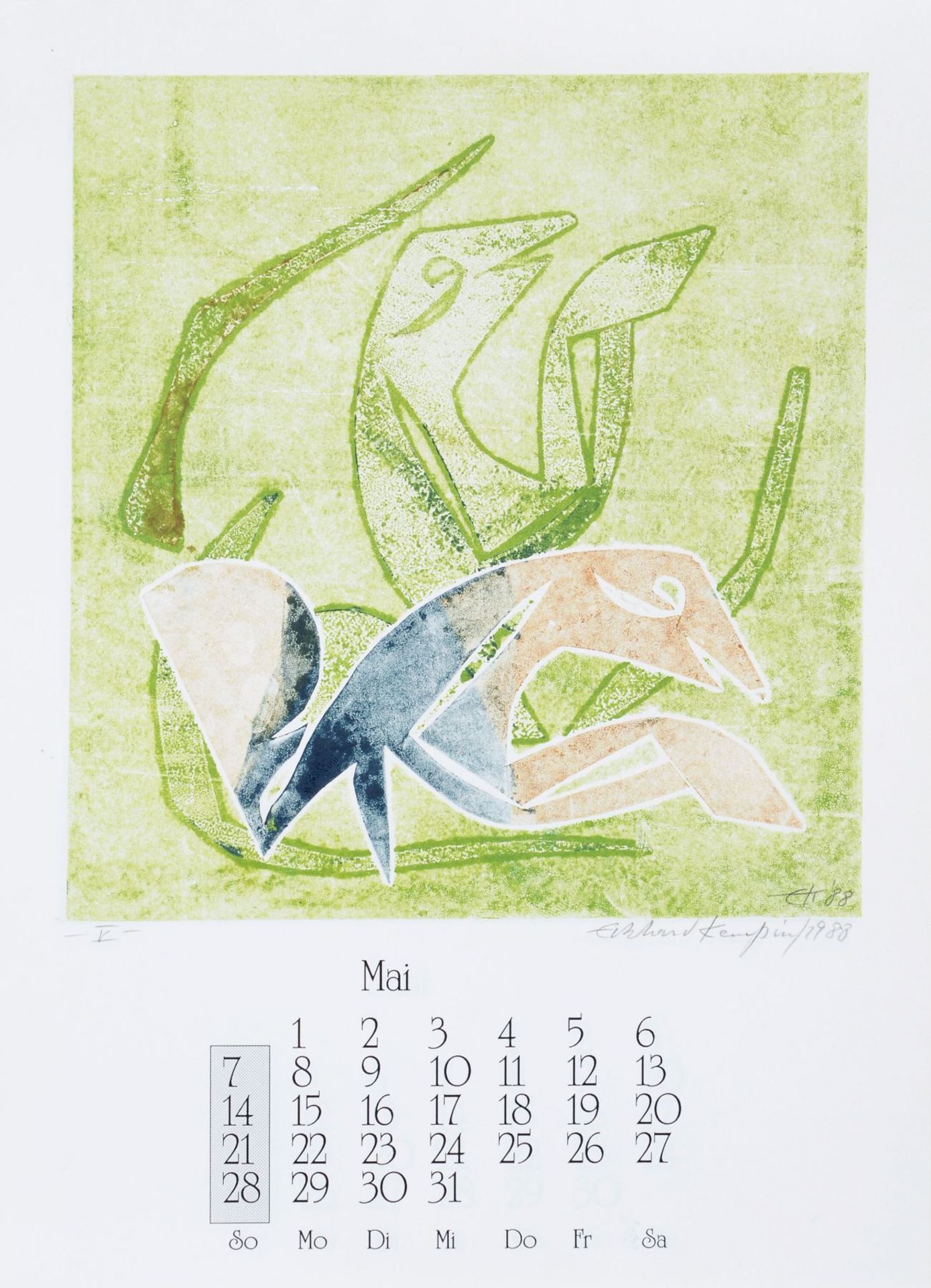 Eckhard Kempin "Grafik". 1989. Künstlerkalender mit 12 Farbmonotypien und Kalendarium sowie einem - Bild 6 aus 13