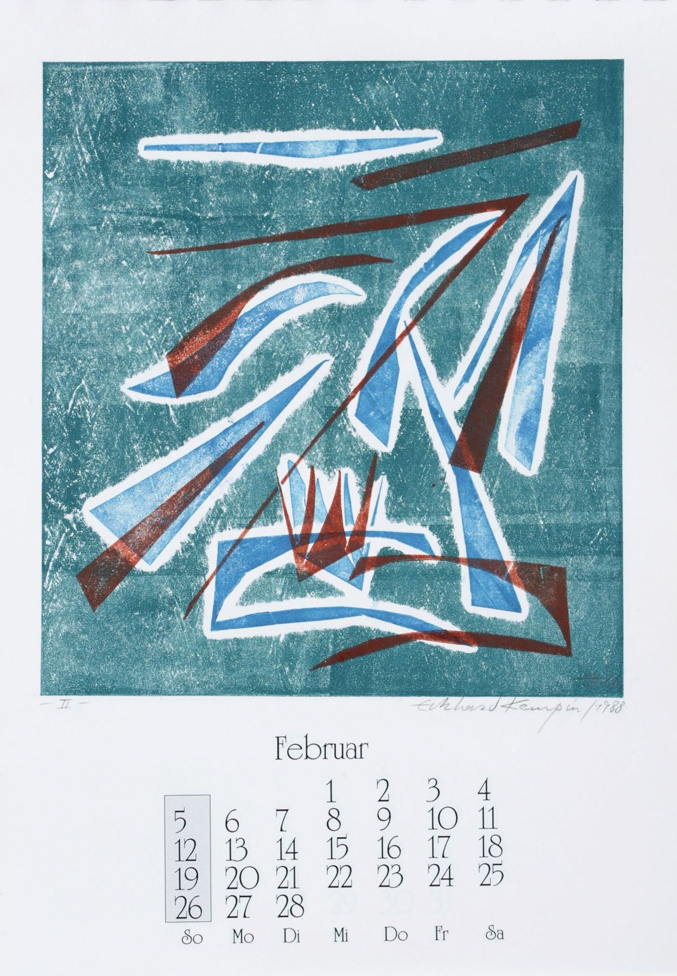 Eckhard Kempin "Grafik". 1989. Künstlerkalender mit 12 Farbmonotypien und Kalendarium sowie einem - Bild 3 aus 13
