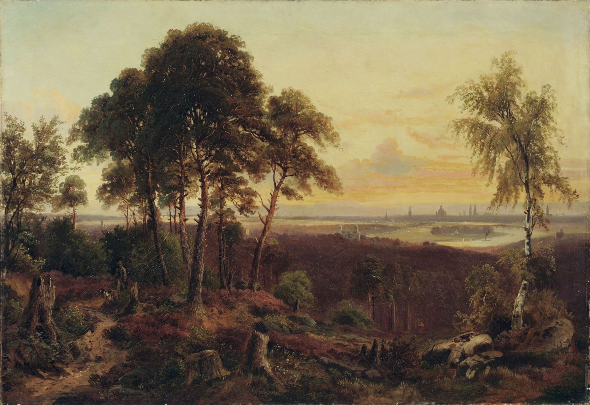 Hugo Mühlig, Blick auf Dresden im Abendlicht vom Wolfshügel aus. 1870er Jahre.Öl auf Leinwand.