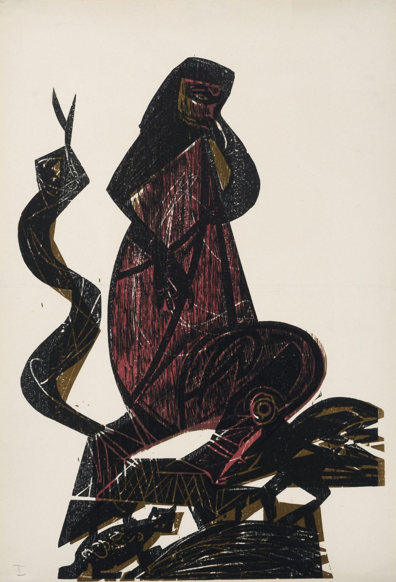 HAP Grieshaber, Fünf Arbeiten aus der Folge "The Lord's black Nightingale". 1964. Farbholzschnitte - Bild 4 aus 5