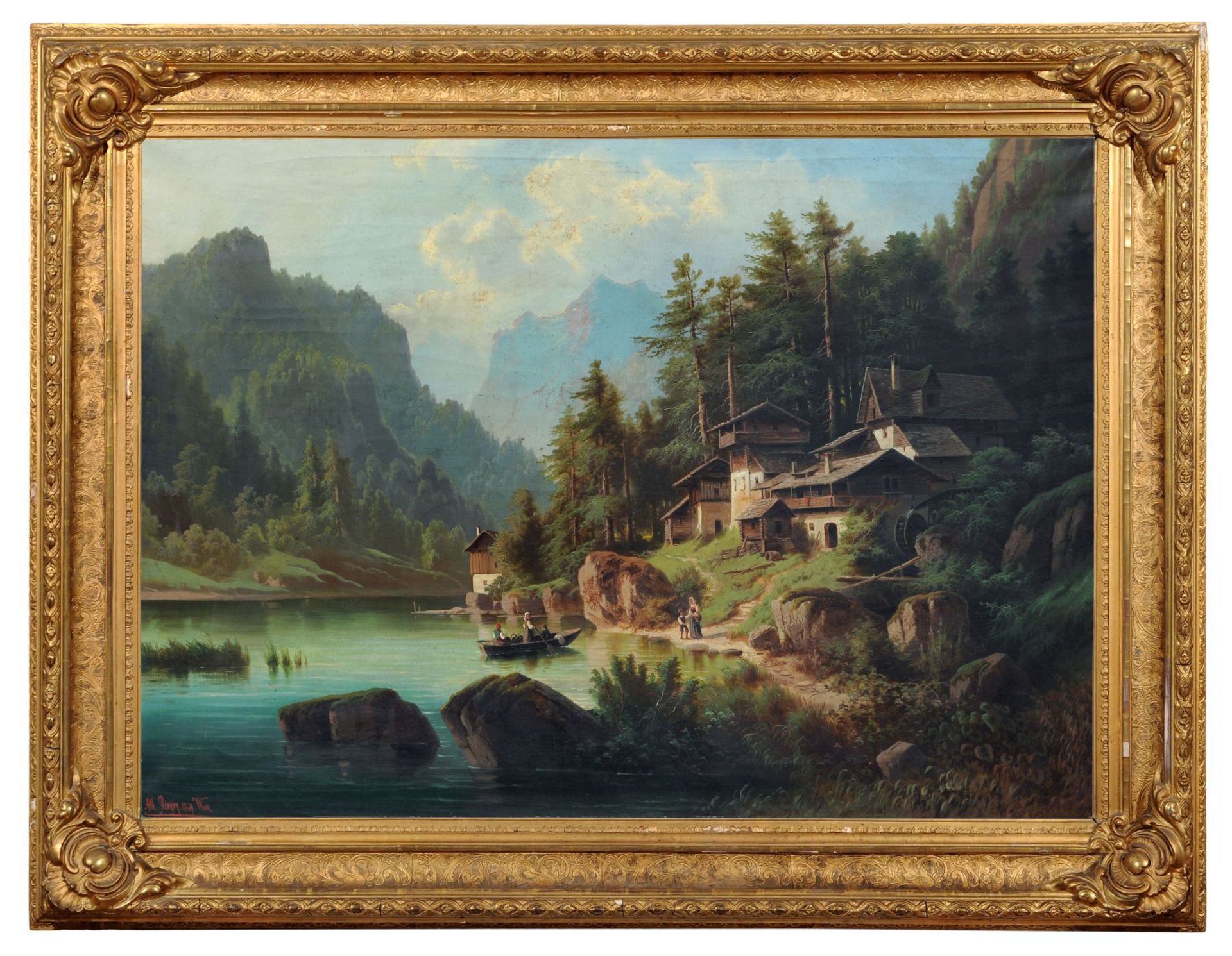 Albert Rieger d.Ä., Pragser Wildsee in Südtirol. 1869. Öl auf Leinwand. Signiert "Alb. Rieger", - Bild 3 aus 3