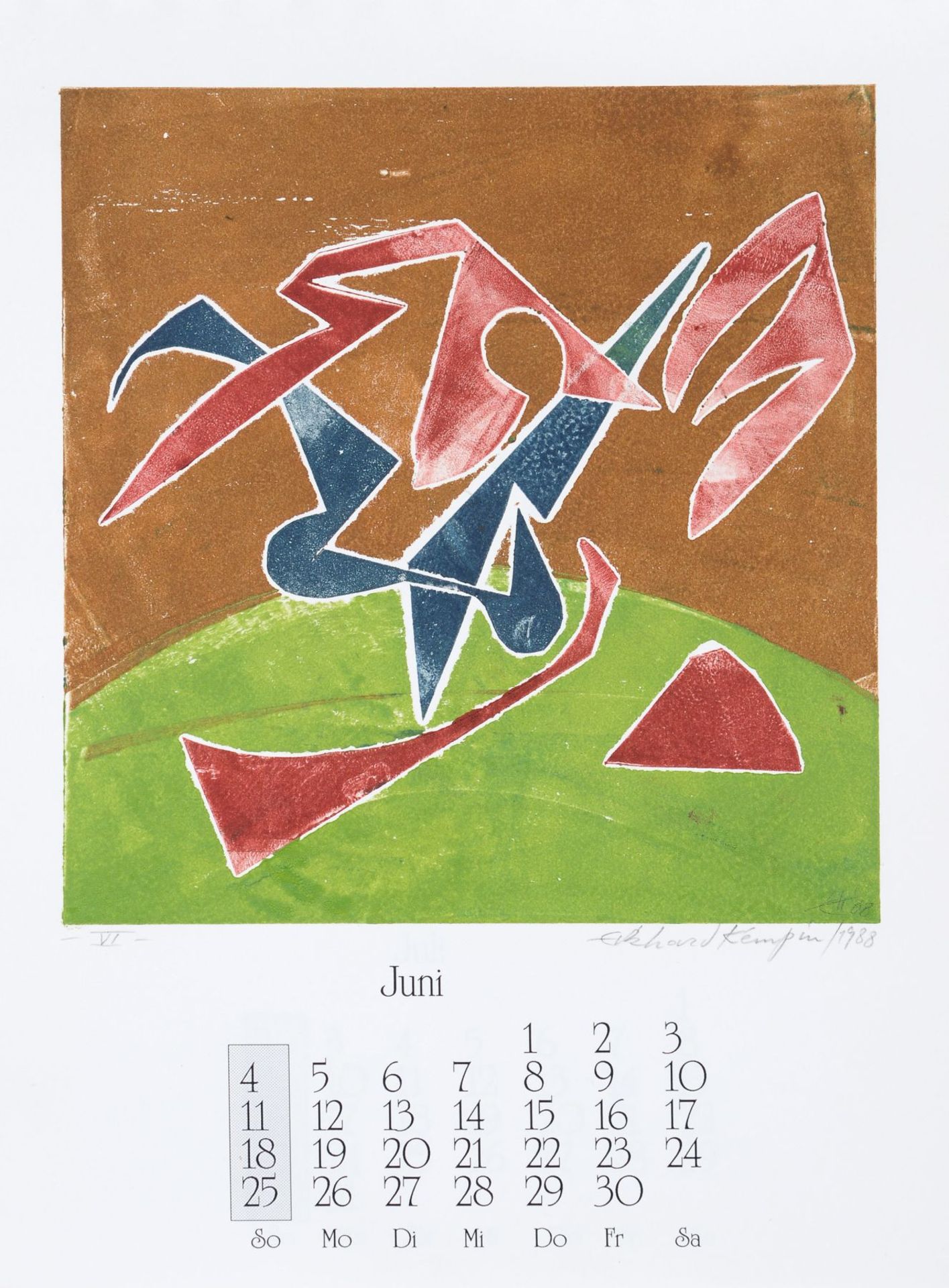 Eckhard Kempin "Grafik". 1989. Künstlerkalender mit 12 Farbmonotypien und Kalendarium sowie einem - Bild 7 aus 13