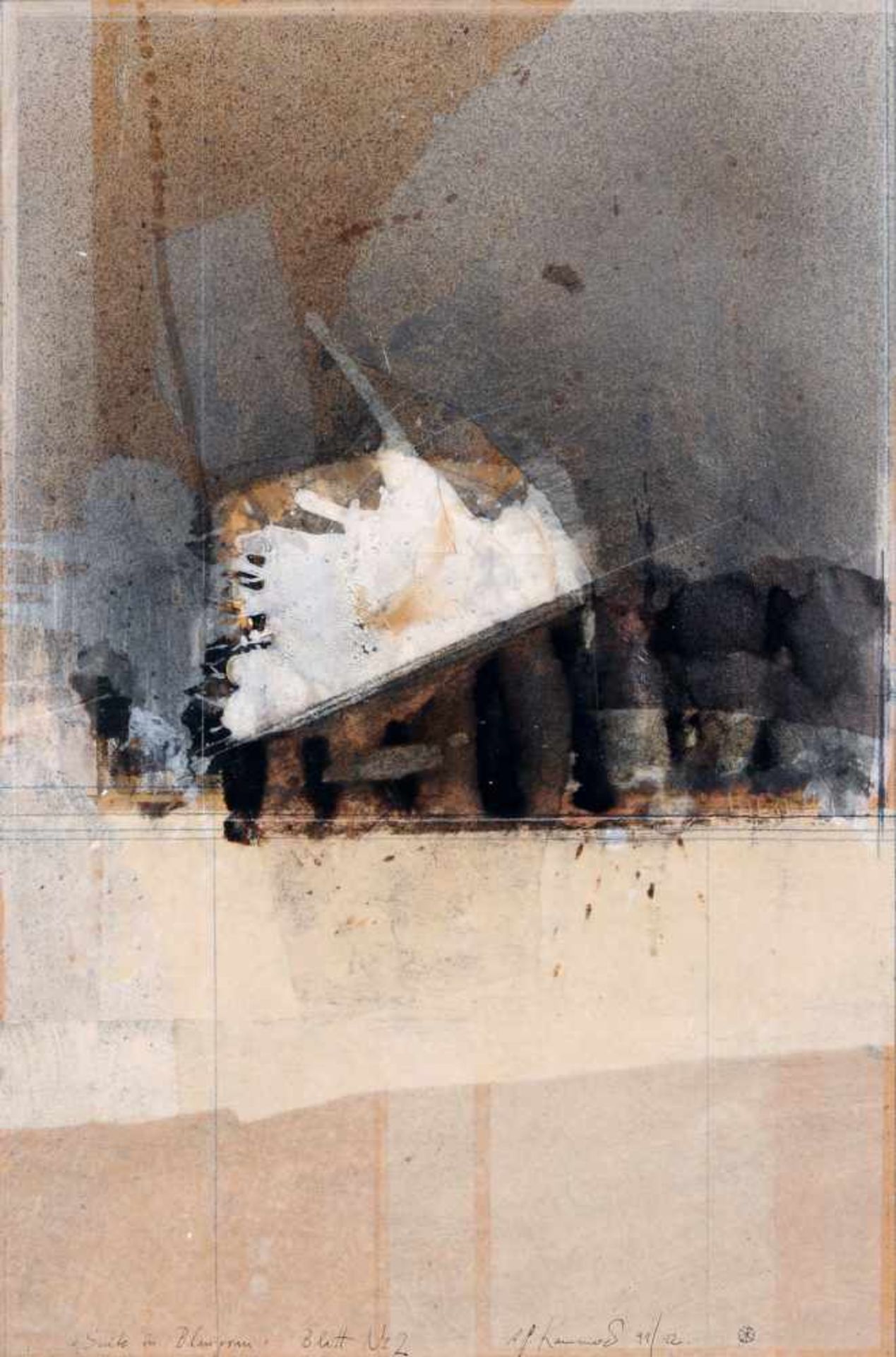 Anton Paul Kammerer "Suite in Blaugrau" (Blatt No. 2). 1991. Mischtechnik mit Asphaltlack, weißem