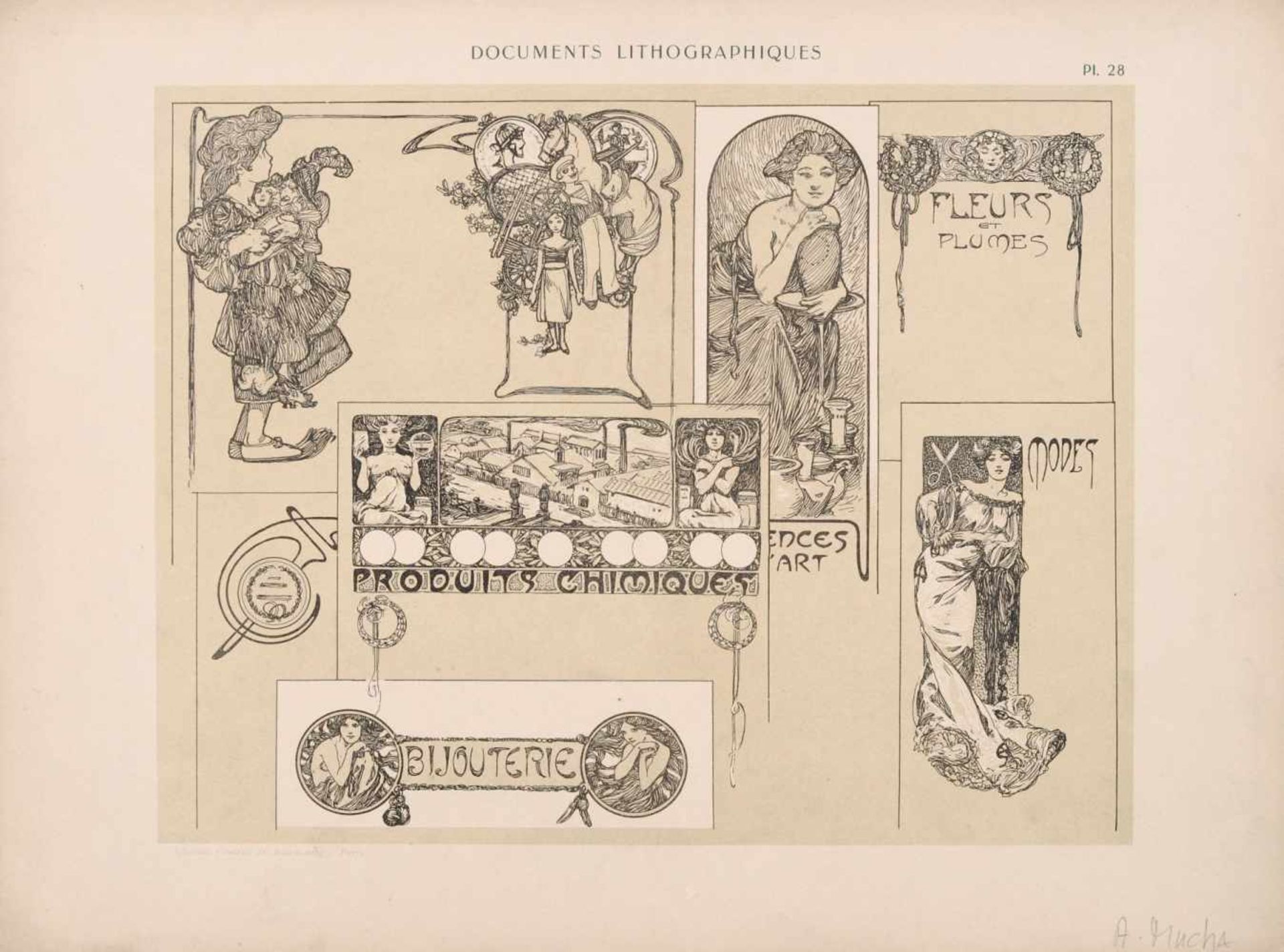 Alphonse Mucha und andere französische Künstler "Documents Lithographiques". Um 1900. Lithografien - Bild 18 aus 24