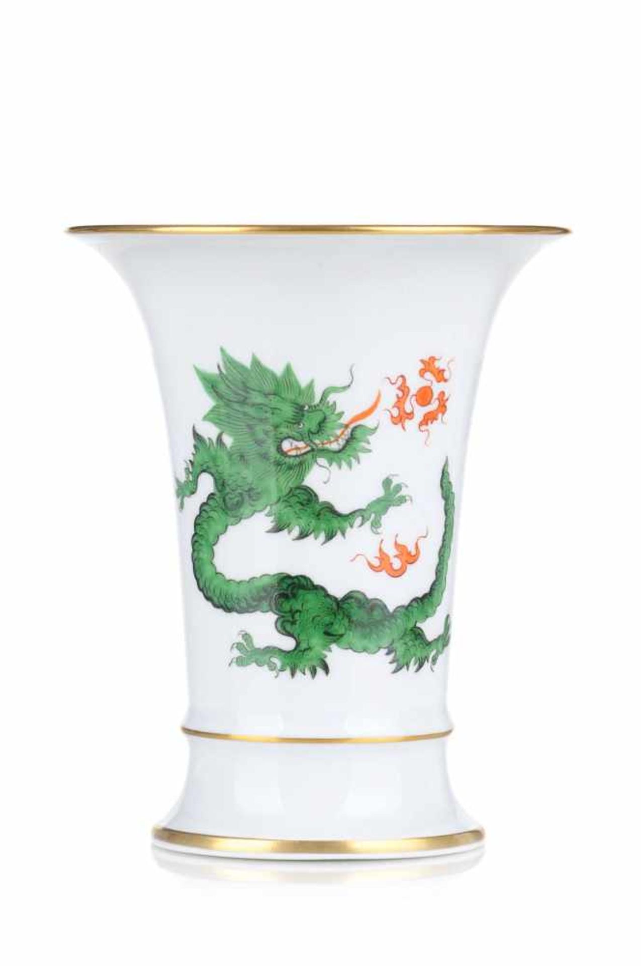 Kratervase "Mingdrache, grün". Johann Daniel Friedrich Schöne für Meissen. 1970. Porzellan,