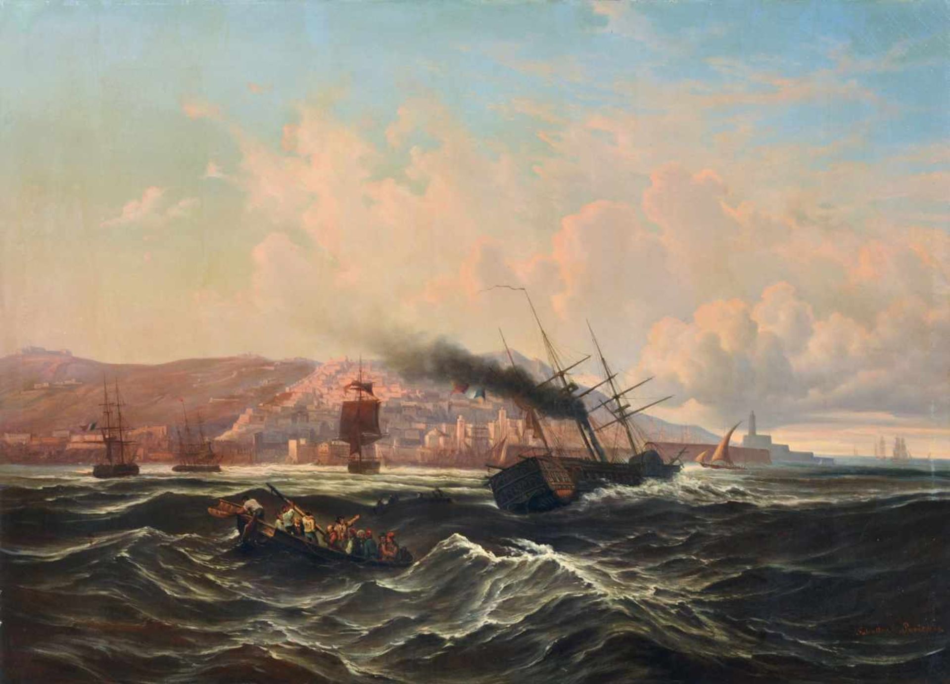 Léon Jean-Baptiste Sabatier, Rettung aus Seenot vor der Küste von Algier. 1849. Öl auf Leinwand.