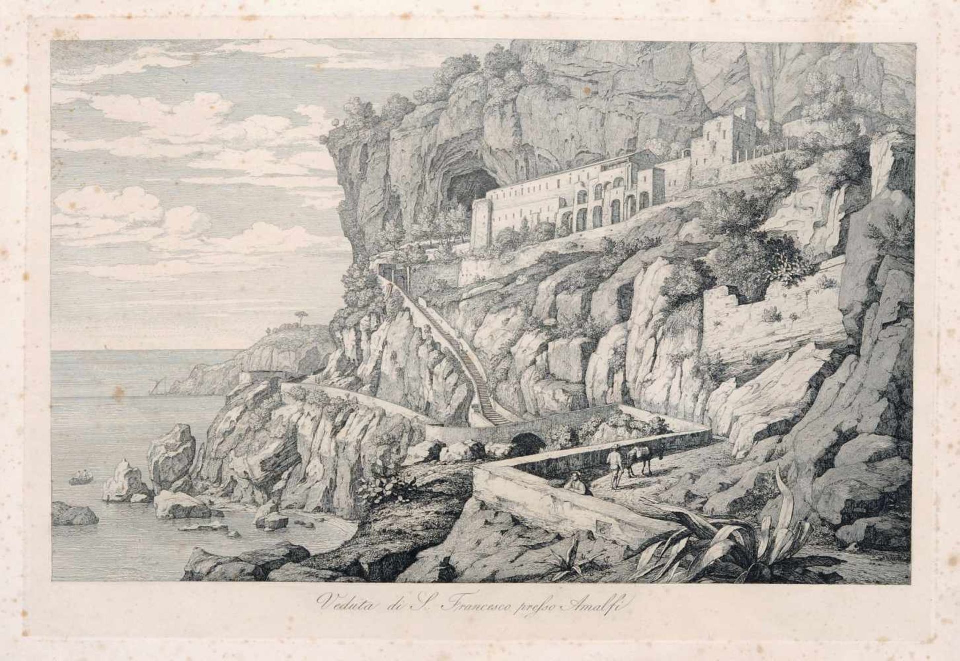 Florian Grospietsch "Veduta di S. Francesco presso Amalfi". 1826. Radierung auf China, auf