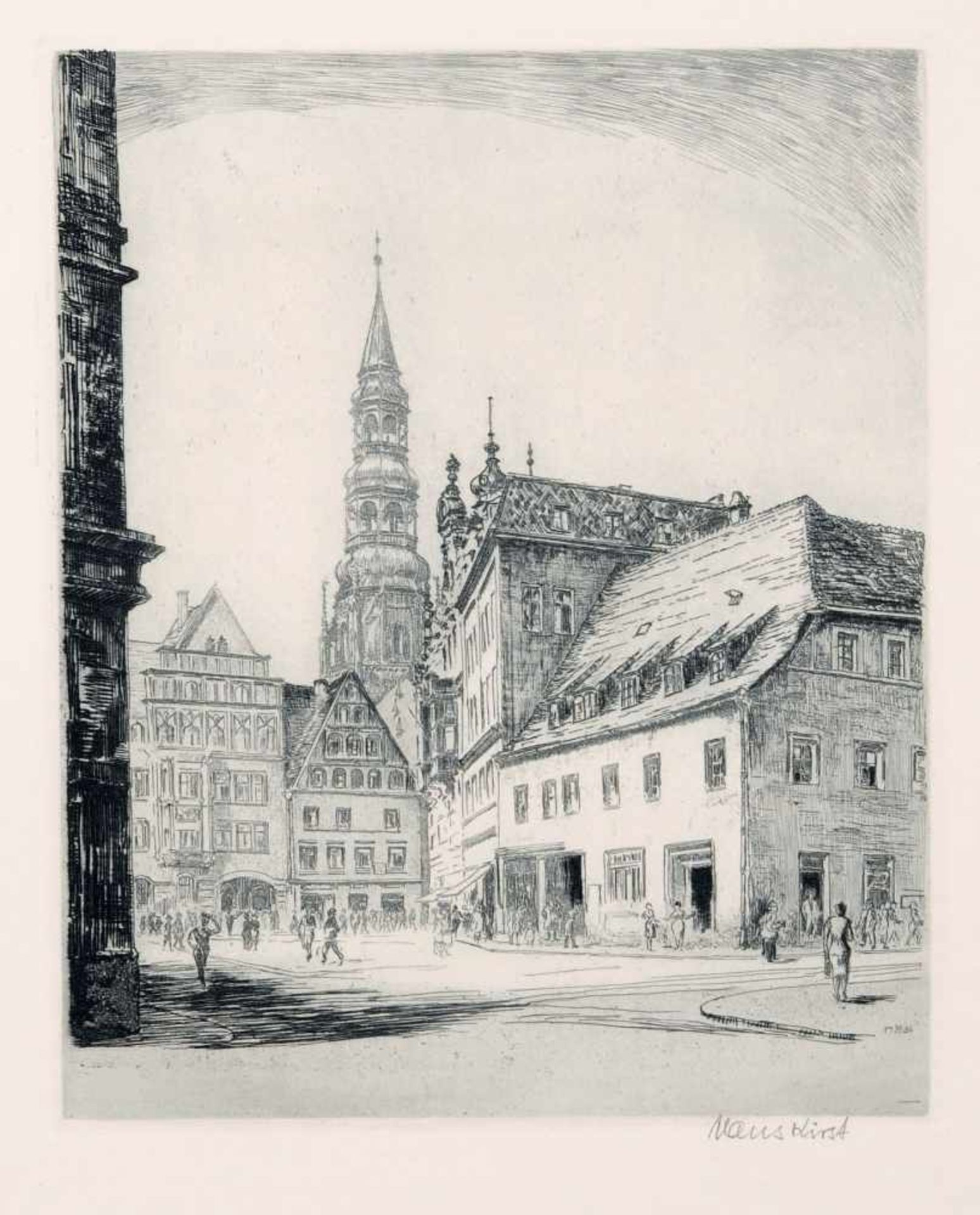 Hans Kirst, Elf Sächsische Ansichten (u.a. Gohliser Schlösschen/Thomaskirche Leipzig, Riesa, - Bild 9 aus 13