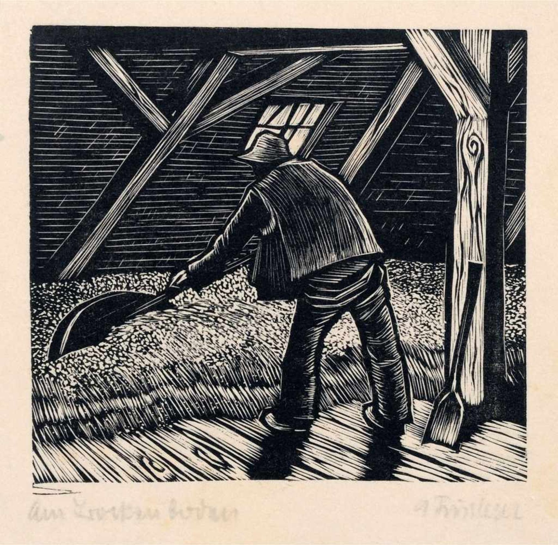 Alfred Finsterer, Ernterast / Apfelernte / Auf dem Trockenboden / Kornpuppe. Wohl 1937. Holzschnitte - Bild 4 aus 4