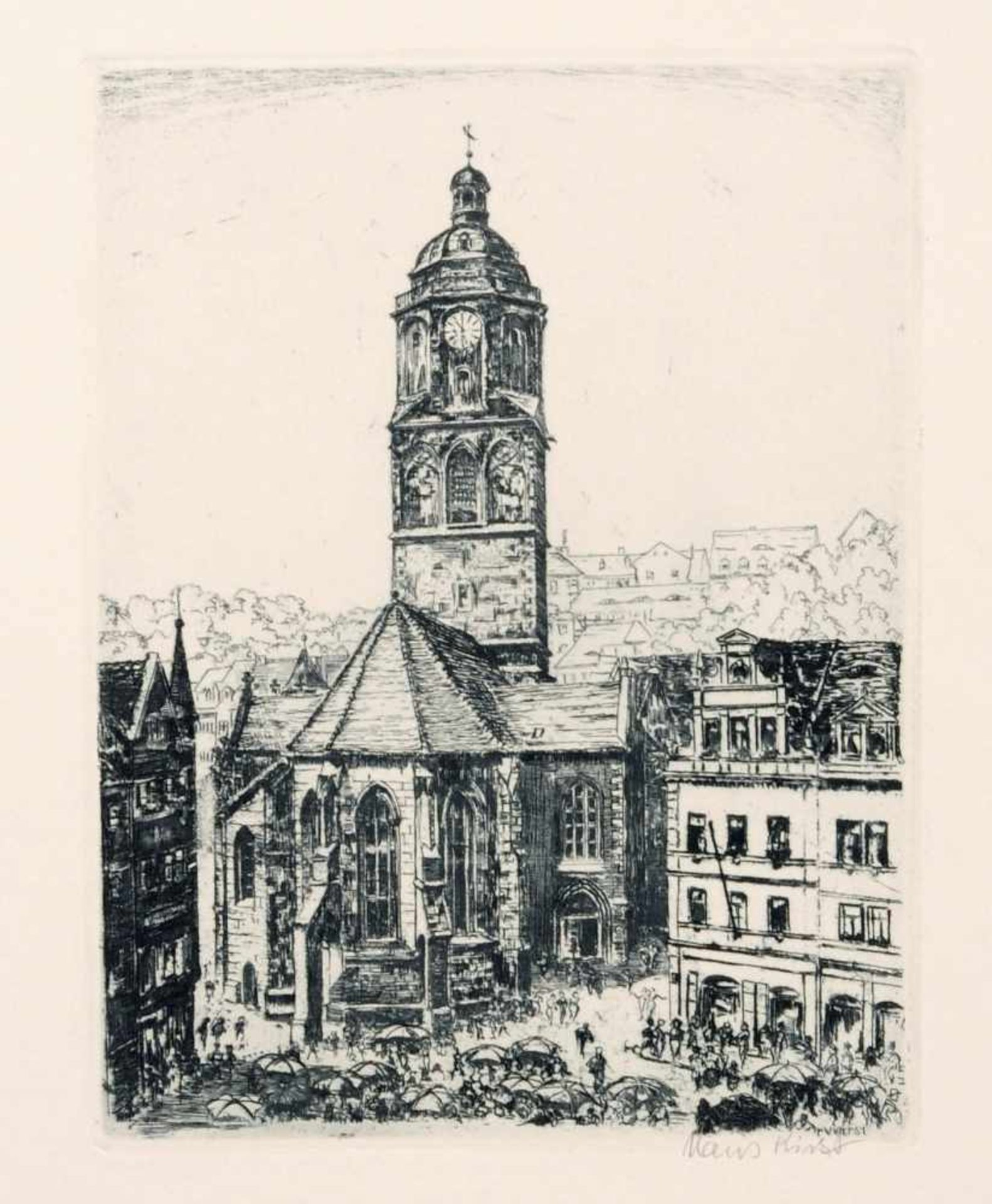 Hans Kirst, Sieben Ansichten von Meißen (Dom, Leinenwebergasse, Rote Stufen, Frauenkirche). Um 1956. - Bild 7 aus 7