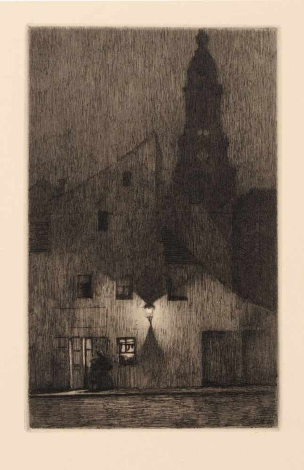 Walter Zeising "Laterne am Güntzplatz". 1905. Radierung auf Kupferdruckpapier. In der Platte u.li.