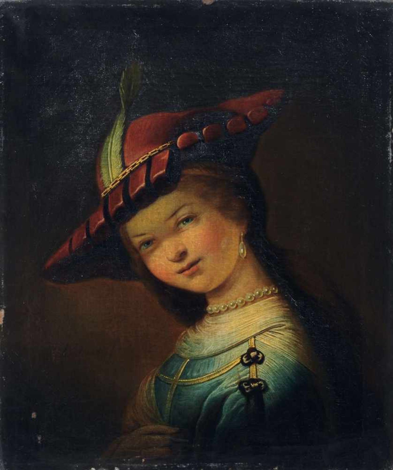 Deutscher Künstler, Mädchenporträt in der Manier Rembrandt van Rijns "Saskia van Uylenburgh als