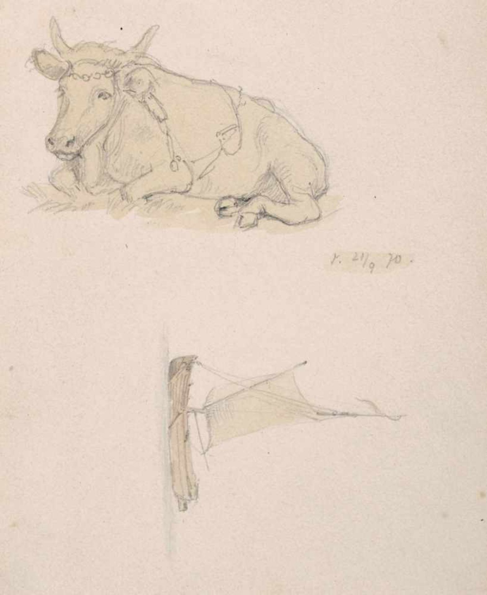 Oscar von Alvensleben, Zehn Tierstudien. 1870er Jahre. Bleistiftzeichnungen sowie ein Aquarell auf - Bild 4 aus 6