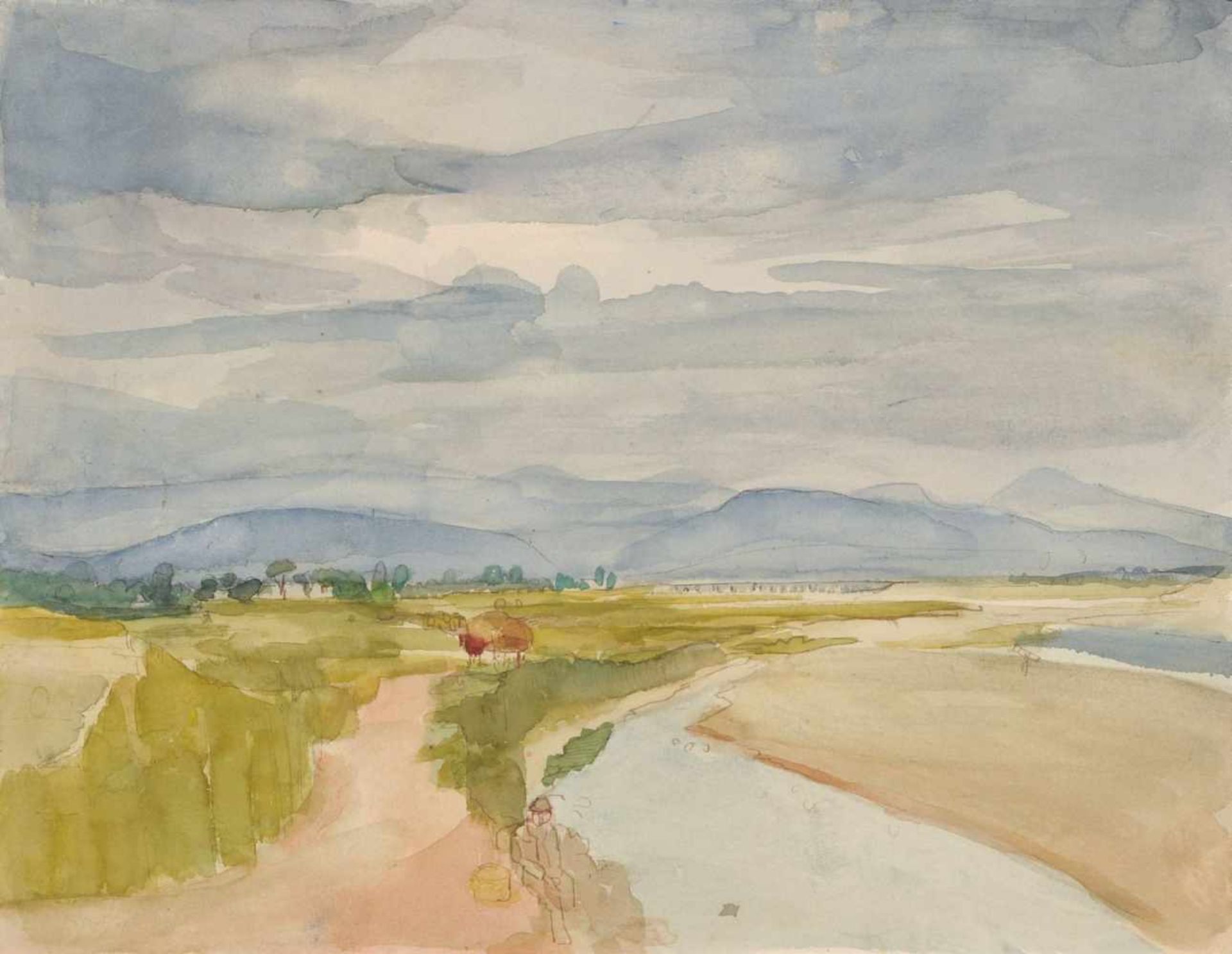 Bernhard Kretzschmar, Weite Landschaft in Galizien. 1942/1944. Aquarell auf hellem Karton.