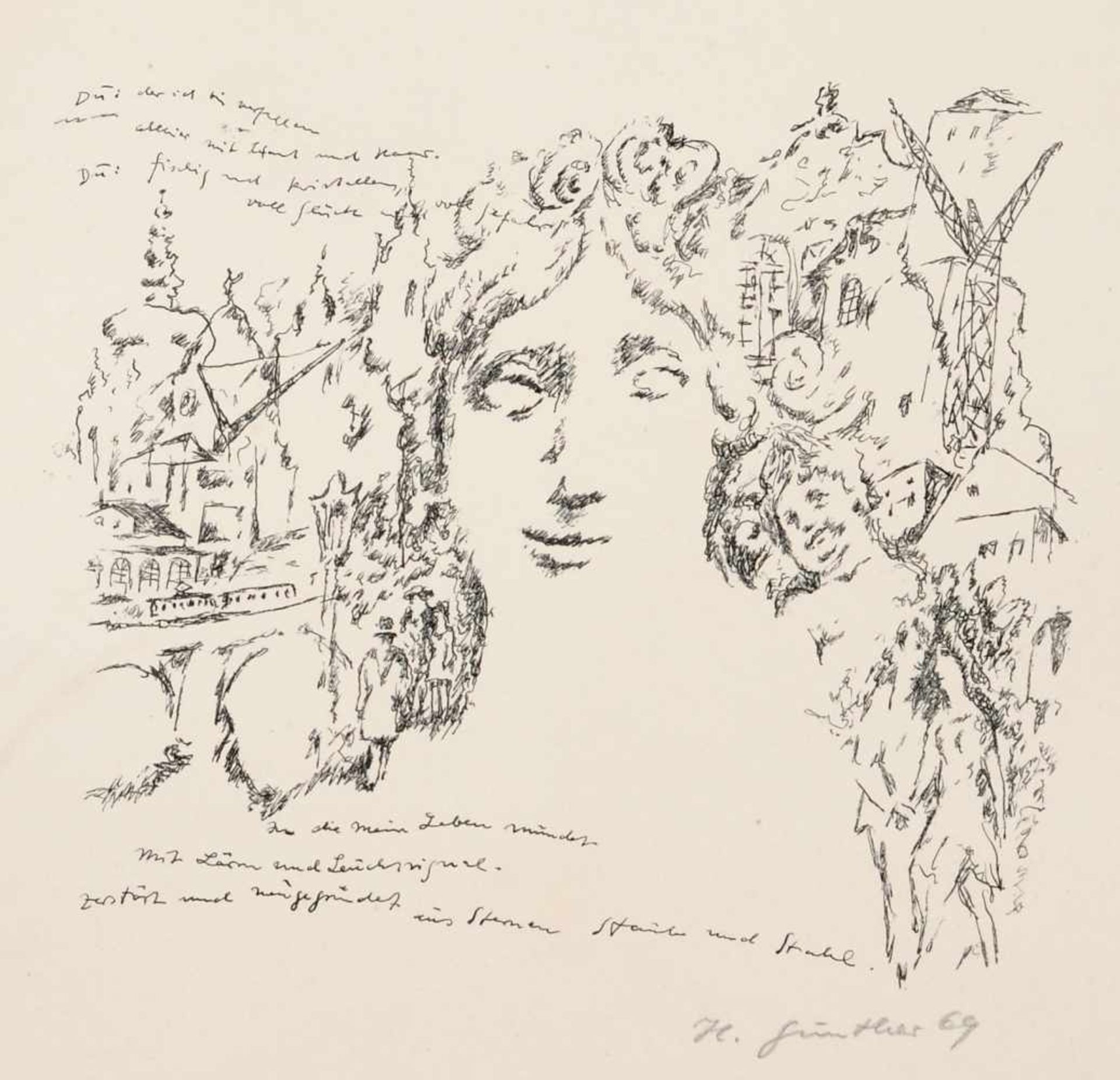 Herta Günther "Illustration zu einem Gedicht von Manfred Streubel". 1969. Lithografie auf Velin.