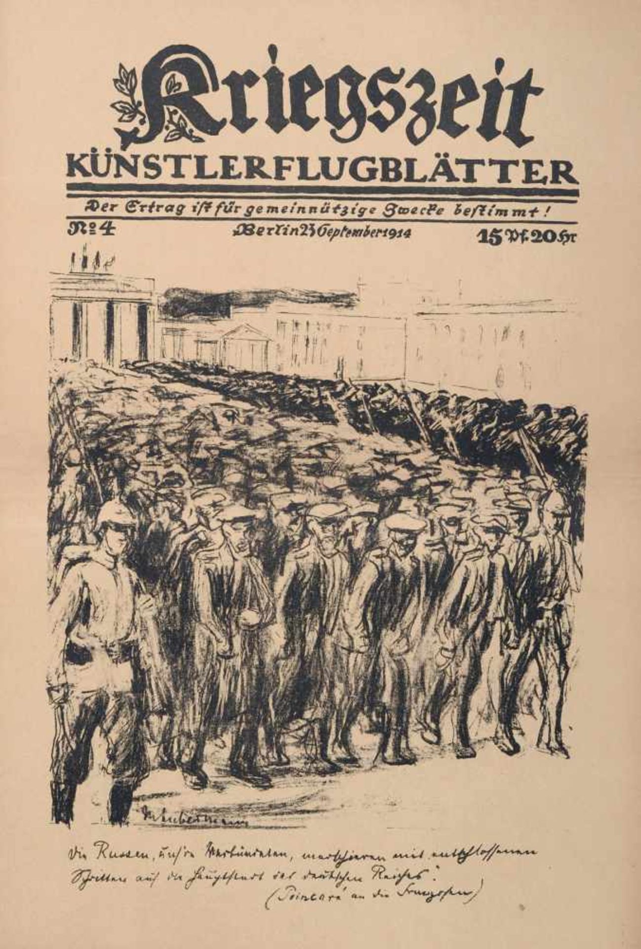 Verschiedene Künstler, Paul Cassirer (Hrsg.) "Kriegszeit" Heft No. 4, 23. September. 1914.