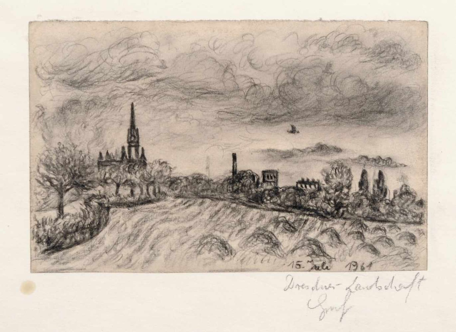 Peter Graf "Dresden - Landschaft" (Lutherkirche vom Elbufer aus gesehen). 1961.