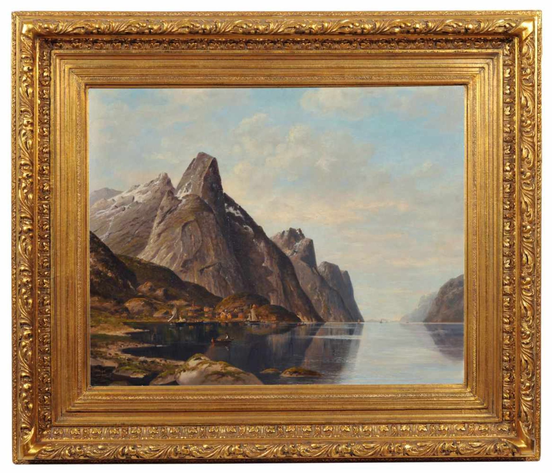 Jacobus Johannes van Poorten, Norwegische Fjordlandschaft mit Fischerbooten. 1889. Öl auf - Bild 4 aus 4