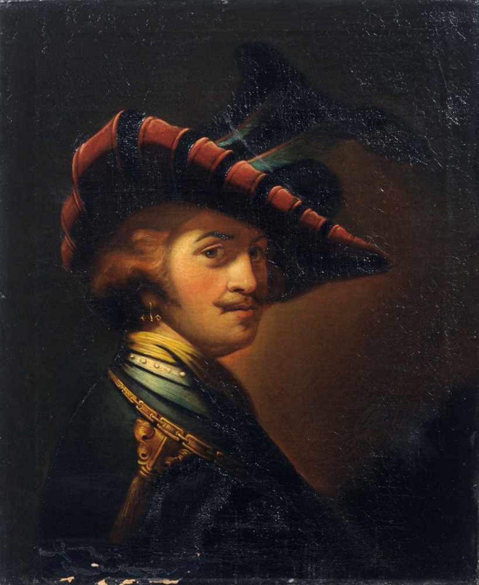 Deutscher Künstler, Herrenporträt in der Manier Rembrandt van Rijns "Selbstbildnis mit