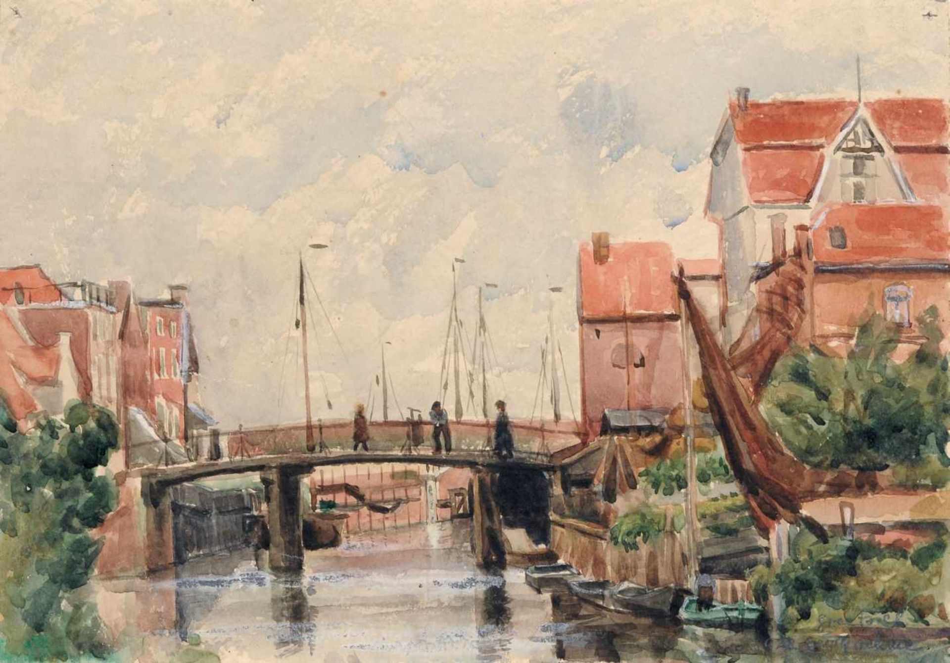 Georg Egmont Oehme, In Greetsiel. 1922. Aquarell auf Karton. In Blei signiert "Georg Oehme" und