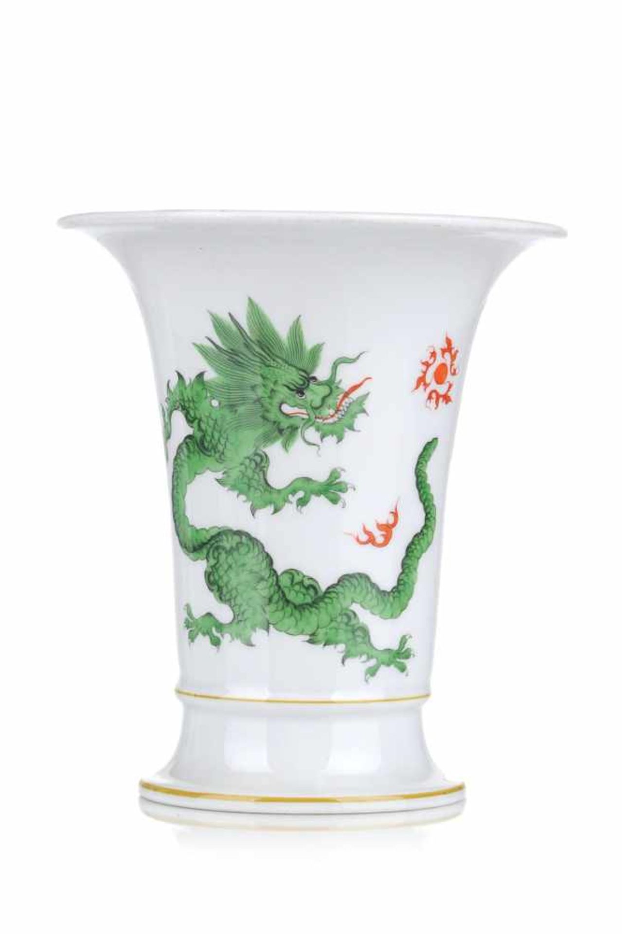 Kratervase "Mingdrache, grün". Johann Daniel Friedrich Schöne für Meissen. 1952. Porzellan,