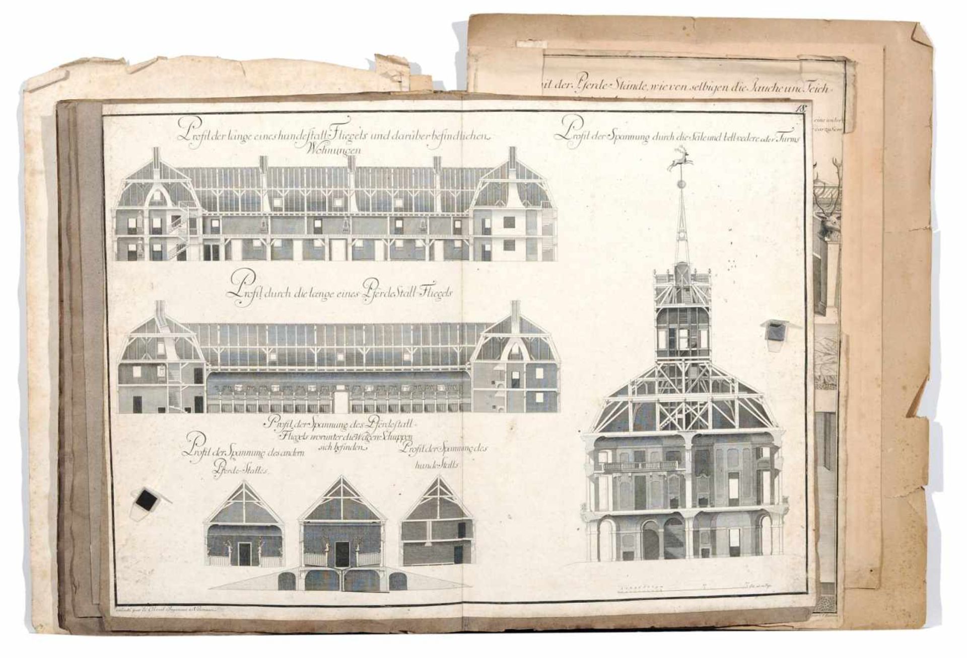 Johann Christoph von Naumann "Vorstellung des Jagt-Palaies Hubertusburg". 1727. Kupferstiche. - Bild 7 aus 10