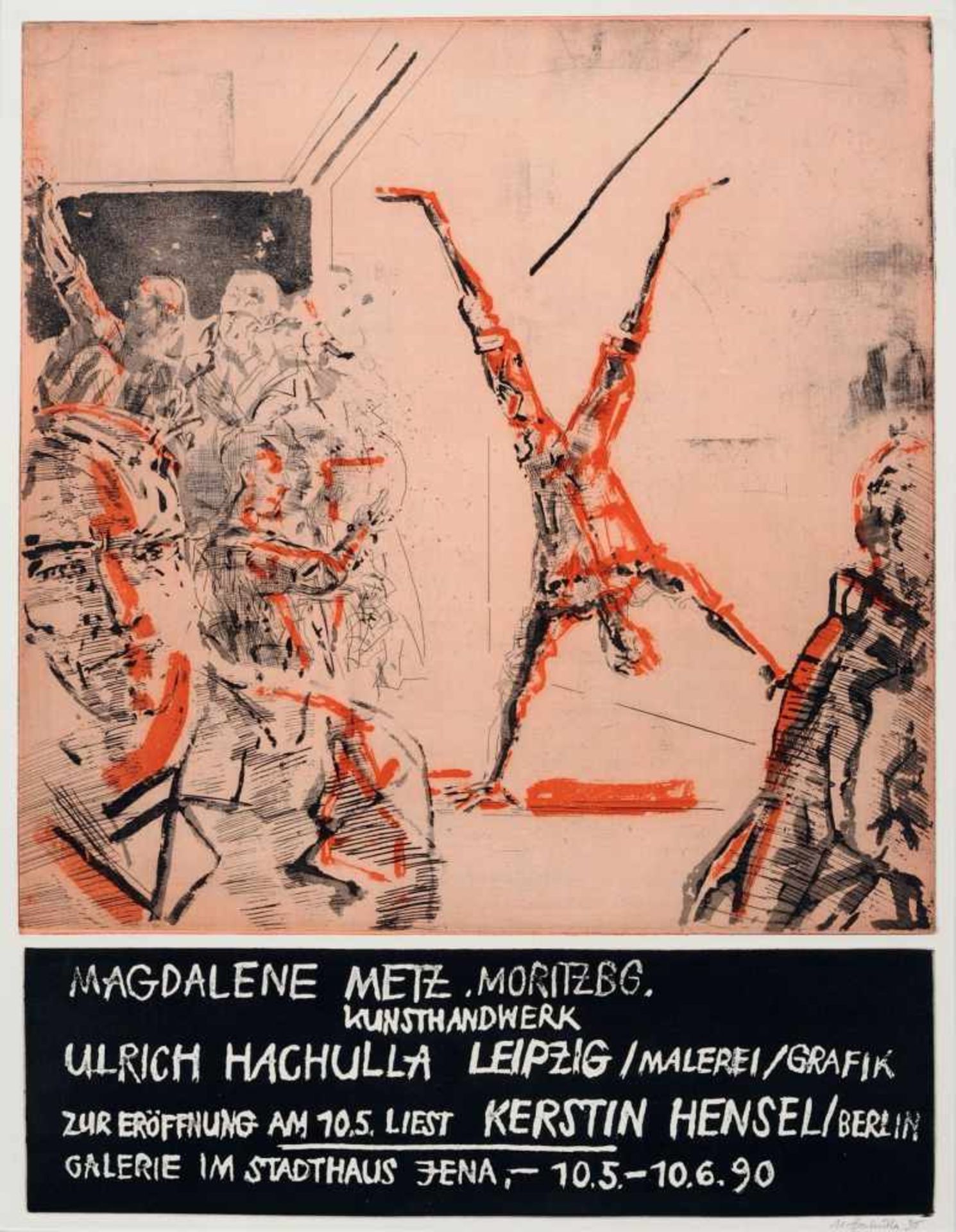 Ulrich Hachulla "Der Sprung". 1990. Strichätzung mit Reservage auf kräftigem Papier von zwei