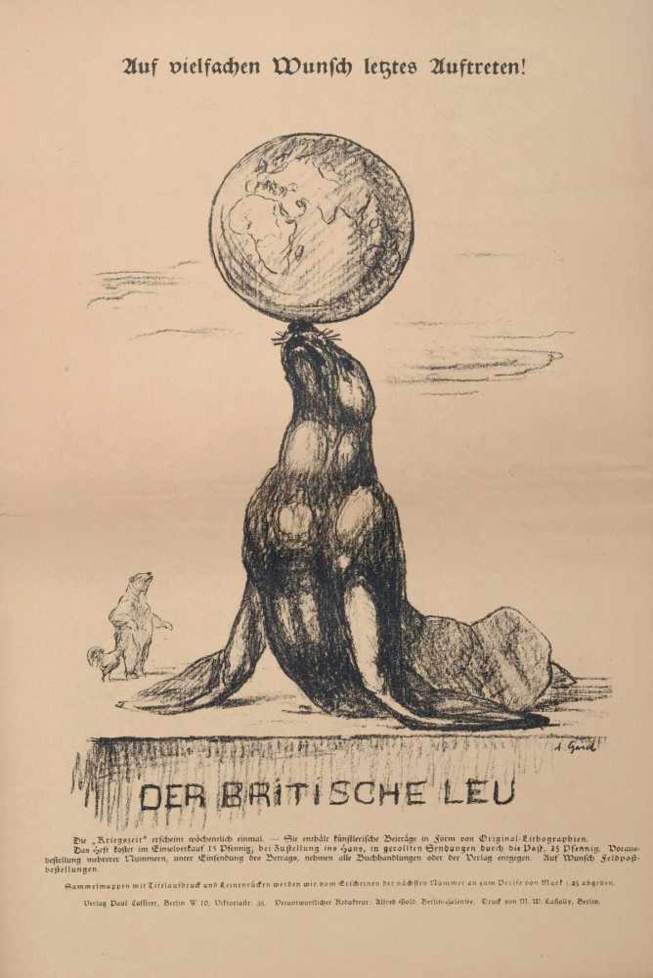 Verschiedene Künstler, Paul Cassirer (Hrsg.) "Kriegszeit" Heft No. 4, 23. September. 1914. - Bild 3 aus 3