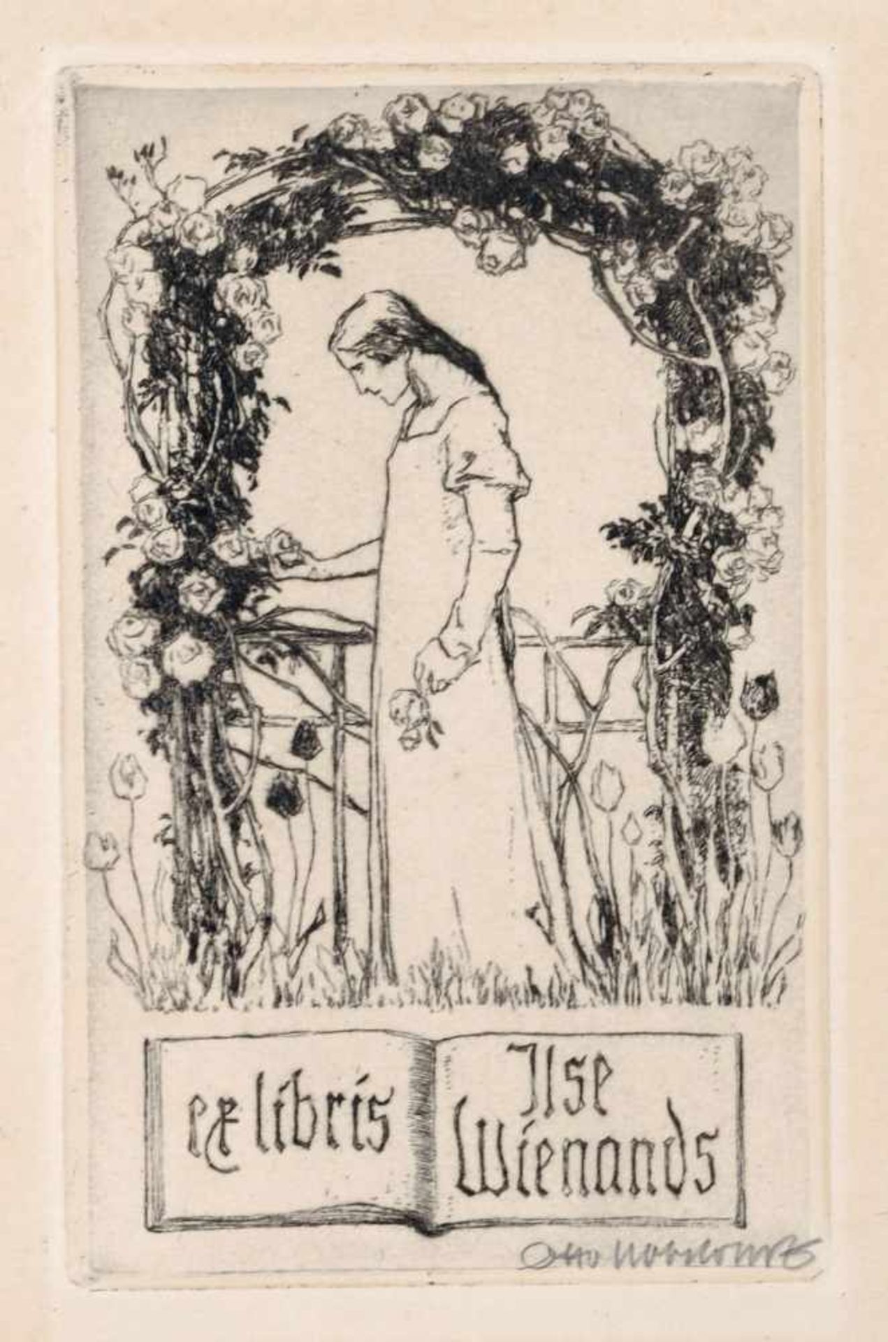 Otto Ubbelohde "Exlibris Ilse Wienands". 1917. Radierung auf wolkigem Papier. In der Platte